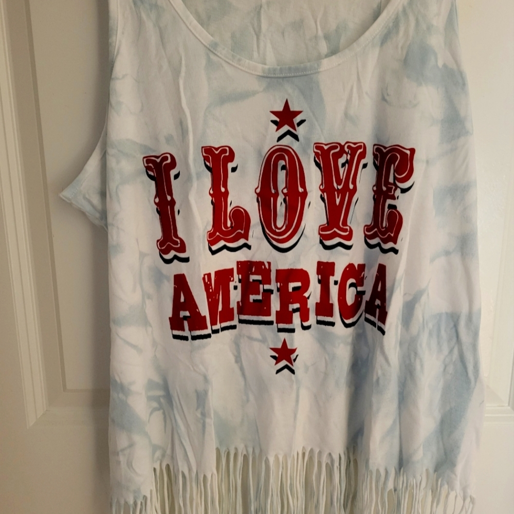 I Love America Graphic Fringe Top